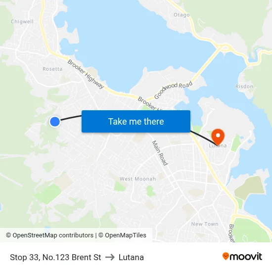 Stop 33, No.123 Brent St to Lutana map