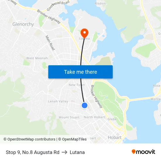 Stop 9, No.8 Augusta Rd to Lutana map