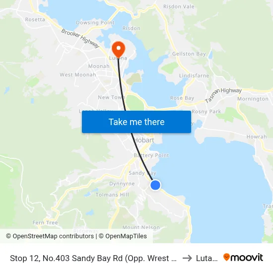 Stop 12, No.403 Sandy Bay Rd (Opp. Wrest Point) to Lutana map