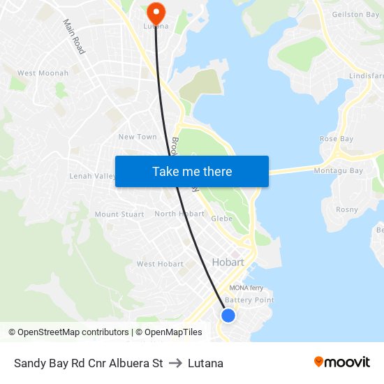 Sandy Bay Rd Cnr Albuera St to Lutana map