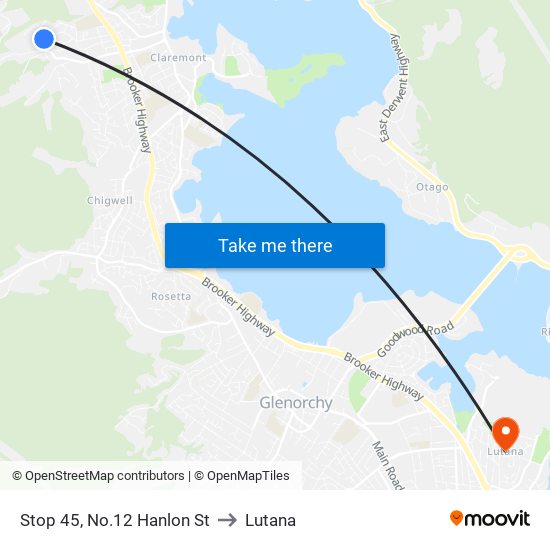 Stop 45, No.12 Hanlon St to Lutana map