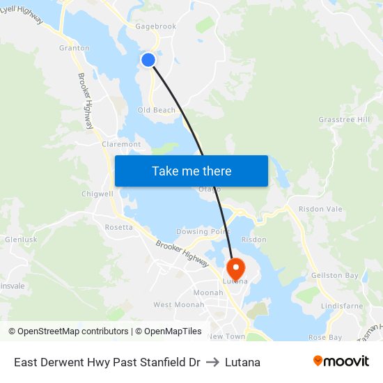 East Derwent Hwy Past Stanfield Dr to Lutana map