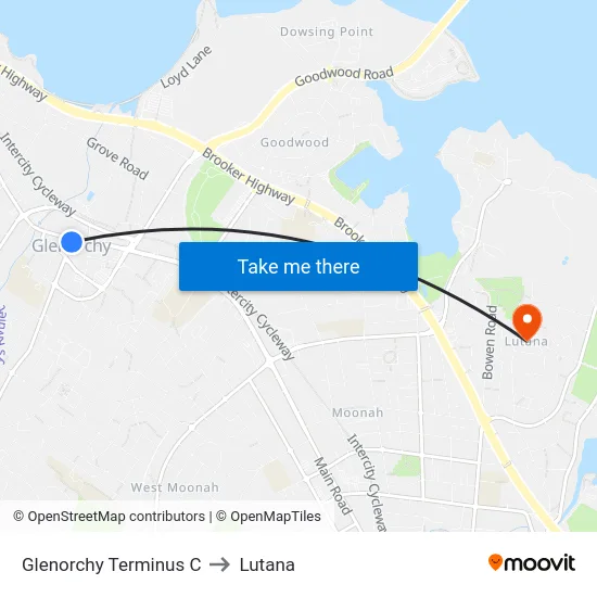 Glenorchy Terminus C to Lutana map