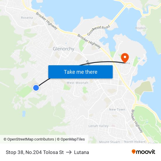 Stop 38, No.204 Tolosa St to Lutana map