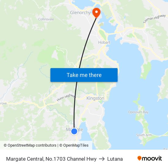 Margate Central, No.1703 Channel Hwy to Lutana map