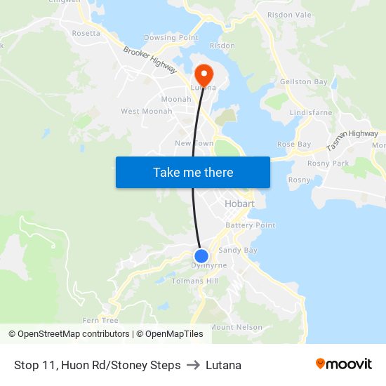 Stop 11, Huon Rd/Stoney Steps to Lutana map