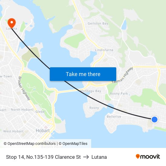 Stop 14, No.135-139 Clarence St to Lutana map