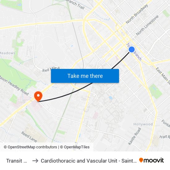 Transit Center to Cardiothoracic and Vascular Unit - Saint Joseph Hospital map