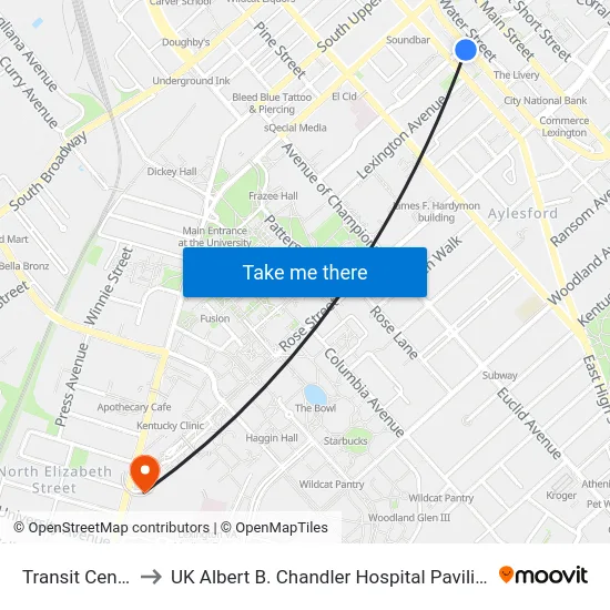 Transit Center to UK Albert B. Chandler Hospital Pavilion A map