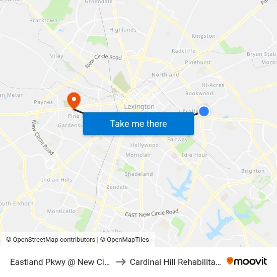 Eastland Pkwy @ New Circle Outbound to Cardinal Hill Rehabilitation Hospital map