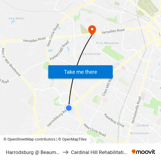Harrodsburg @ Beaumont Centre to Cardinal Hill Rehabilitation Hospital map