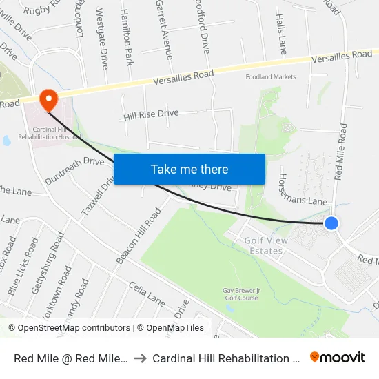 Red Mile @ Red Mile Court to Cardinal Hill Rehabilitation Hospital map