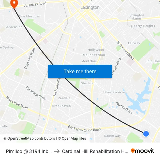 Pimlico @ 3194 Inbound to Cardinal Hill Rehabilitation Hospital map