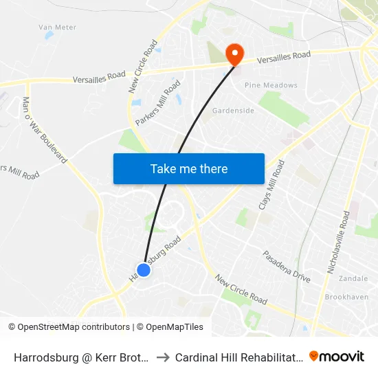 Harrodsburg @ Kerr Brothers Inbound to Cardinal Hill Rehabilitation Hospital map