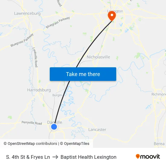 S. 4th St & Fryes Ln to Baptist Health Lexington map
