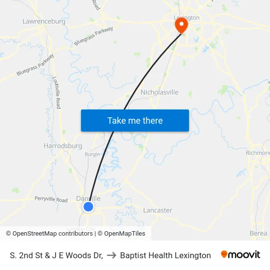 S. 2nd St & J E Woods Dr, to Baptist Health Lexington map