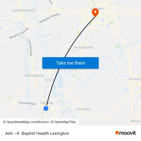 Aldi to Baptist Health Lexington map