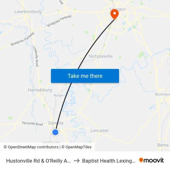 Hustonville Rd & O'Reilly Auto to Baptist Health Lexington map