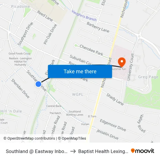 Southland @ Eastway Inbound to Baptist Health Lexington map