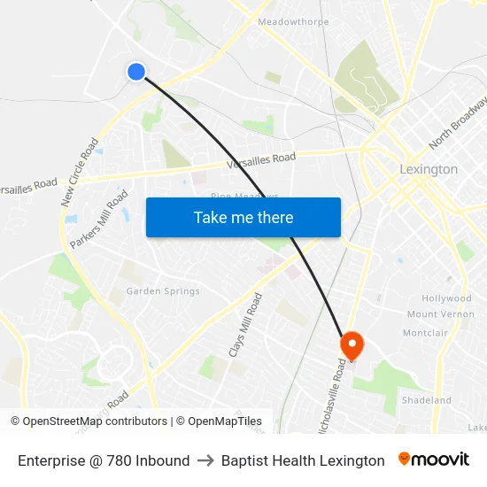 Enterprise @ 780 Inbound to Baptist Health Lexington map