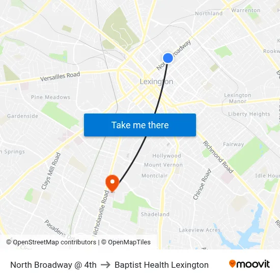 North Broadway @ 4th to Baptist Health Lexington map