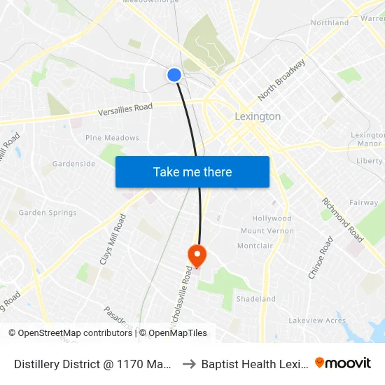 Distillery District @ 1170 Manchester to Baptist Health Lexington map