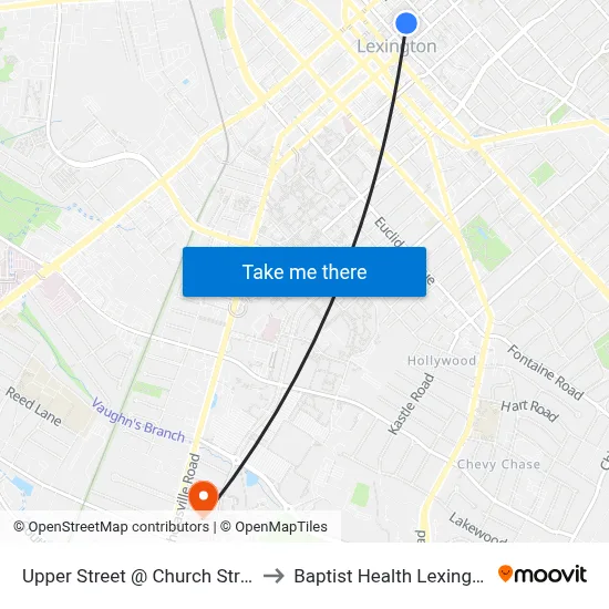 Upper Street @ Church Street to Baptist Health Lexington map