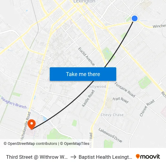 Third Street @ Withrow Way to Baptist Health Lexington map