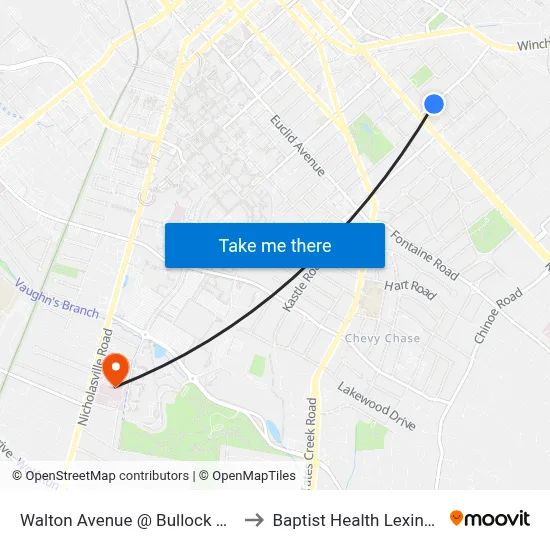 Walton Avenue @ Bullock Place to Baptist Health Lexington map