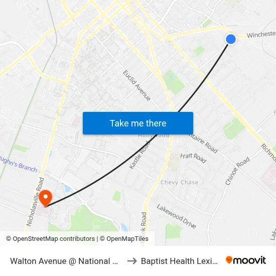 Walton Avenue @ National Avenue to Baptist Health Lexington map