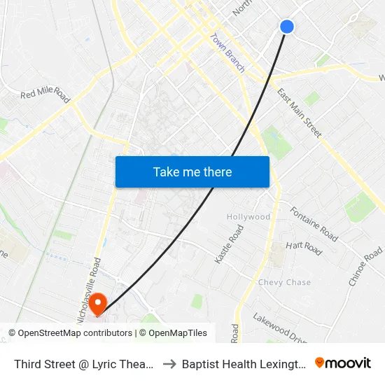 Third Street @ Lyric Theatre to Baptist Health Lexington map