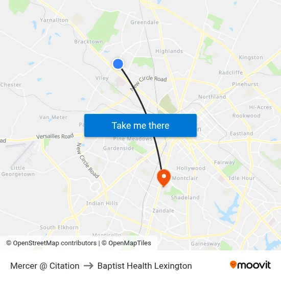 Mercer @ Citation to Baptist Health Lexington map