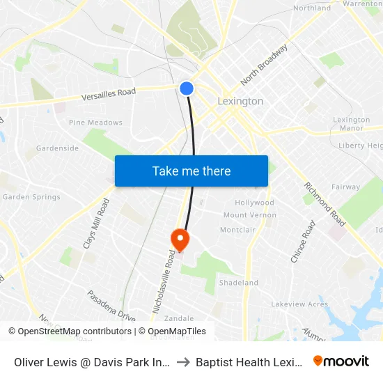 Oliver Lewis @ Davis Park Inbound to Baptist Health Lexington map