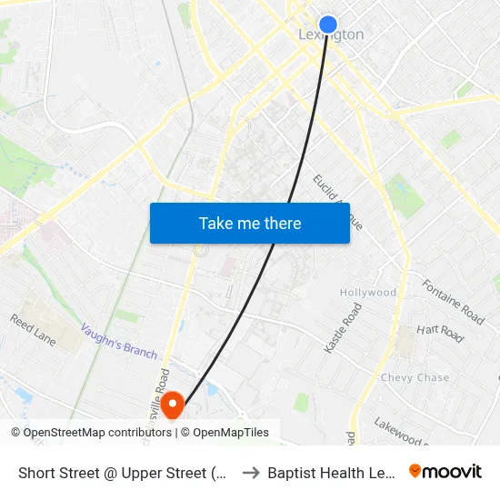 Short Street @ Upper Street (Visitor Cen to Baptist Health Lexington map