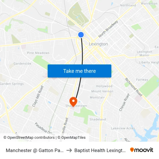 Manchester @ Gatton Park to Baptist Health Lexington map
