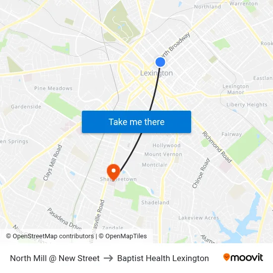 North Mill @ New Street to Baptist Health Lexington map