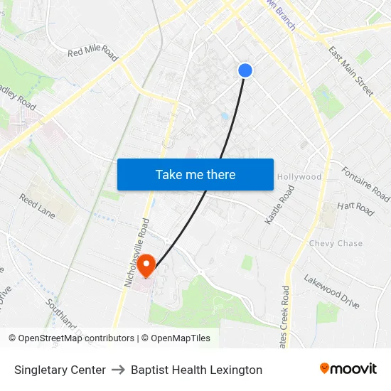 Singletary Center to Baptist Health Lexington map