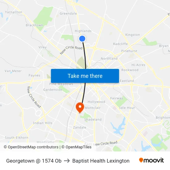 Georgetown @ 1574 Ob to Baptist Health Lexington map