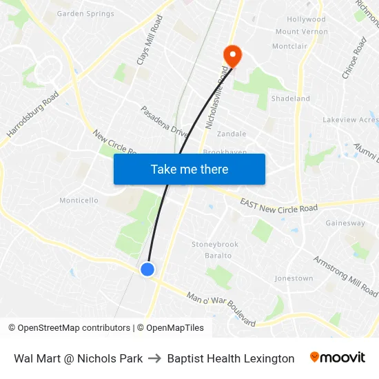 Wal Mart @ Nichols Park to Baptist Health Lexington map