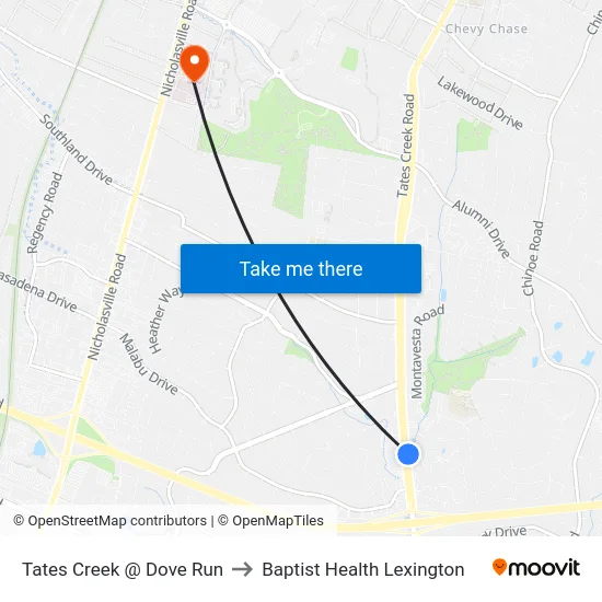 Tates Creek @ Dove Run to Baptist Health Lexington map
