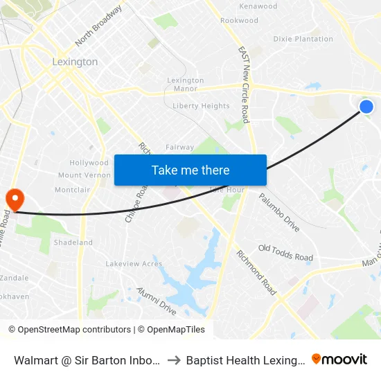 Walmart @ Sir Barton Inbound to Baptist Health Lexington map