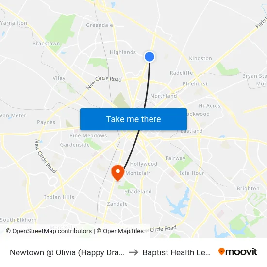 Newtown @ Olivia (Happy Dragon Rest) to Baptist Health Lexington map