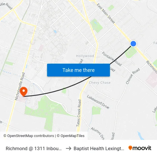 Richmond @ 1311 Inbound to Baptist Health Lexington map