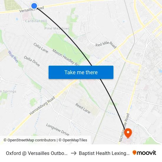 Oxford @ Versailles Outbound to Baptist Health Lexington map
