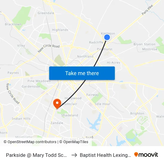 Parkside @ Mary Todd School to Baptist Health Lexington map