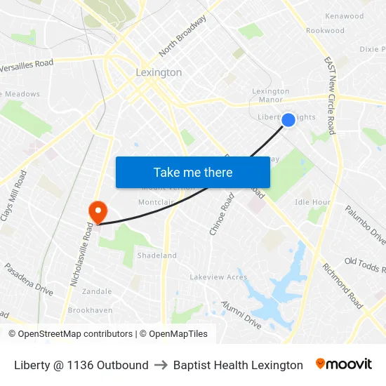 Liberty @ 1136 Outbound to Baptist Health Lexington map