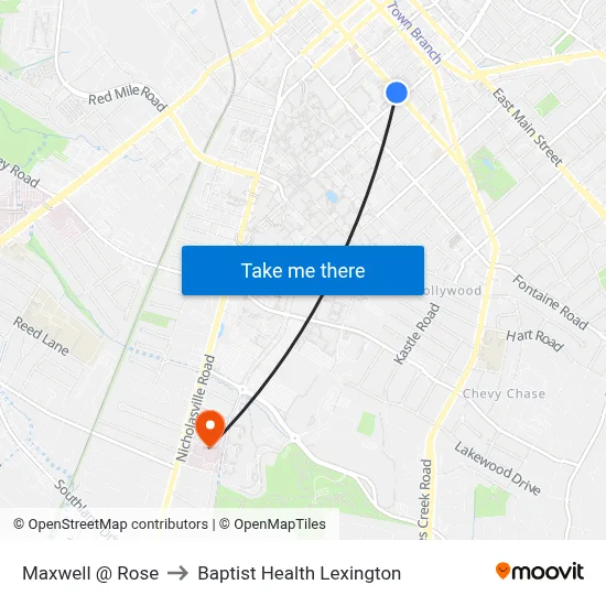 Maxwell @ Rose to Baptist Health Lexington map
