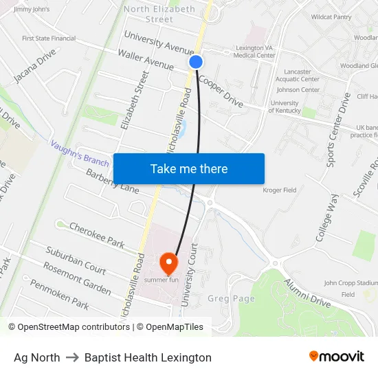Ag North to Baptist Health Lexington map