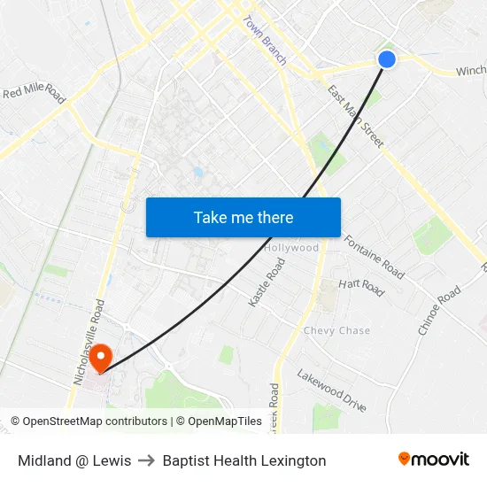 Midland @ Lewis to Baptist Health Lexington map