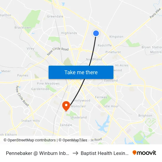 Pennebaker @ Winburn Inbound to Baptist Health Lexington map